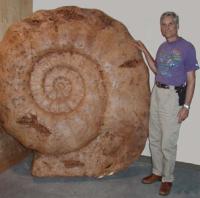 man with giant ammonite