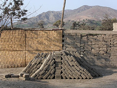 a stack of adobe bricks in Peru