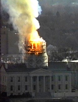 old capitol dome in flames