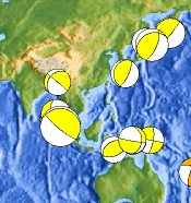 focal mechanisms for earthquakes in southeast Asia, December 2004